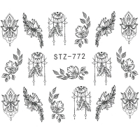 Naklejki Wodne Do Paznokci STZ-772 - Czarne Kwiaty Biżuteria