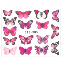 Naklejki Wodne Do Paznokci STZ-985 - Różowe Motyle